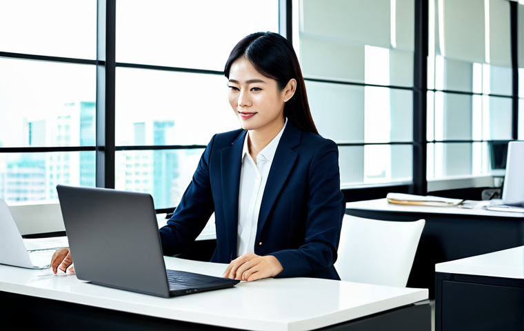 Business Efficiency**
"A brightly lit, modern open-plan office in Bangkok, Thailand. A businesswoman in a modest, tailored business suit sits at a clean desk using a laptop. In the background, colleagues collaborate. Image should convey efficiency and customer satisfaction. Safe for work, appropriate content, fully clothed, professional, perfect anatomy, natural proportions, high quality."
**