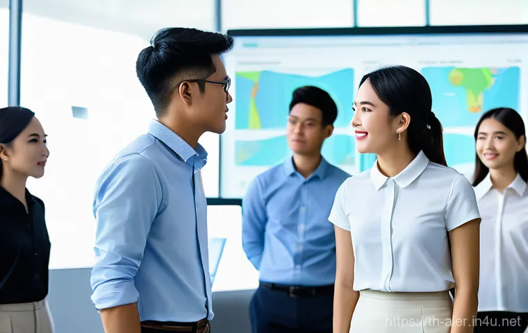 AI 분야 스타트업에서 일하기 - **Prompt:** "A vibrant and diverse team of young Thai professionals, men and women, collaboratively ...