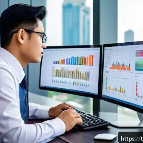 머신러닝 코드 최적화 기법 - A modern data scientist working in a sleek Bangkok office, analyzing large machine learning datasets...