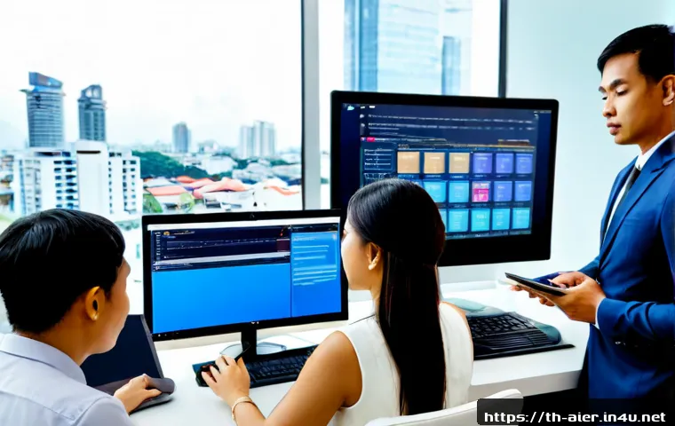 Home 17 AI 프로젝트의 소프트웨어 테스트 전략 - Photorealistic Thai software quality assurance team in a modern Bangkok office, diverse professional...